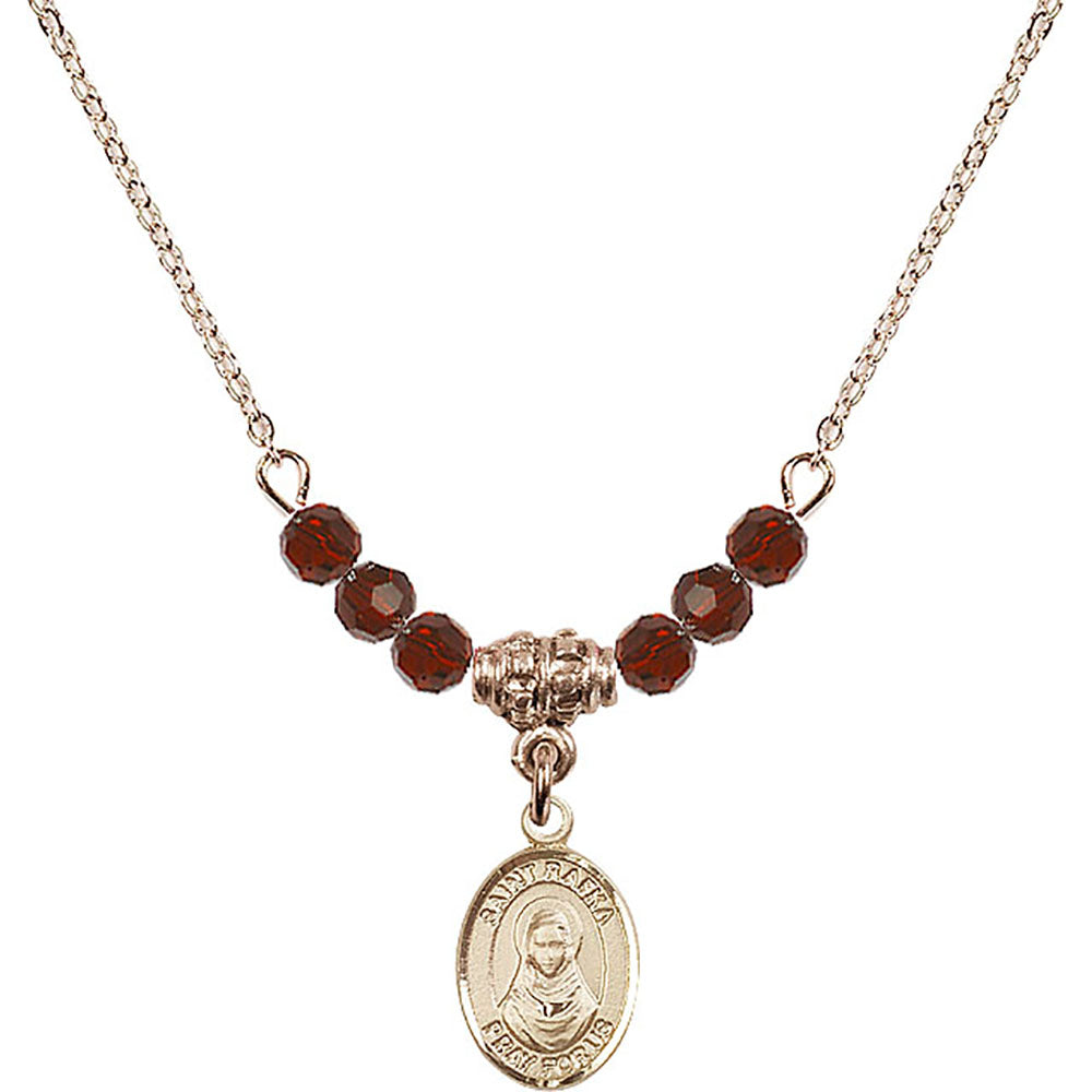 14kt Gold Filled Saint Rafka Birthstone Necklace with Garnet Beads - 9338