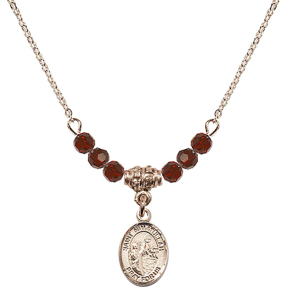 14kt Gold Filled Saint Nimatullah Birthstone Necklace with Garnet Beads - 9339