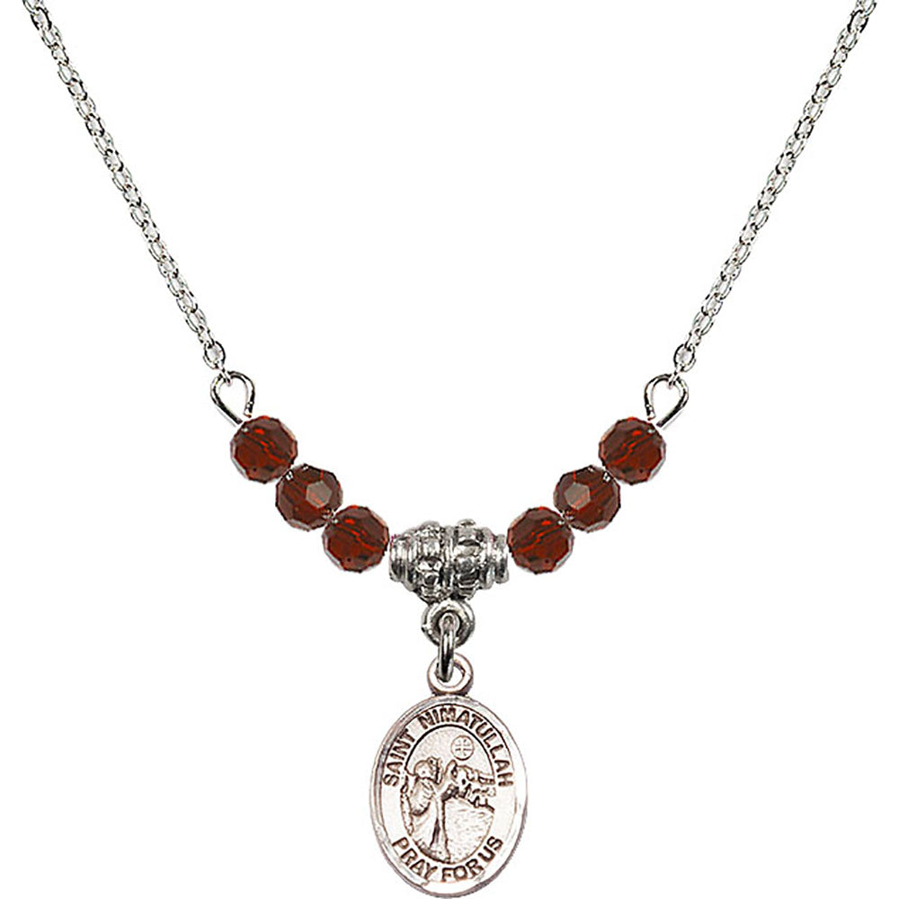 Sterling Silver Saint Nimatullah Birthstone Necklace with Garnet Beads - 9339