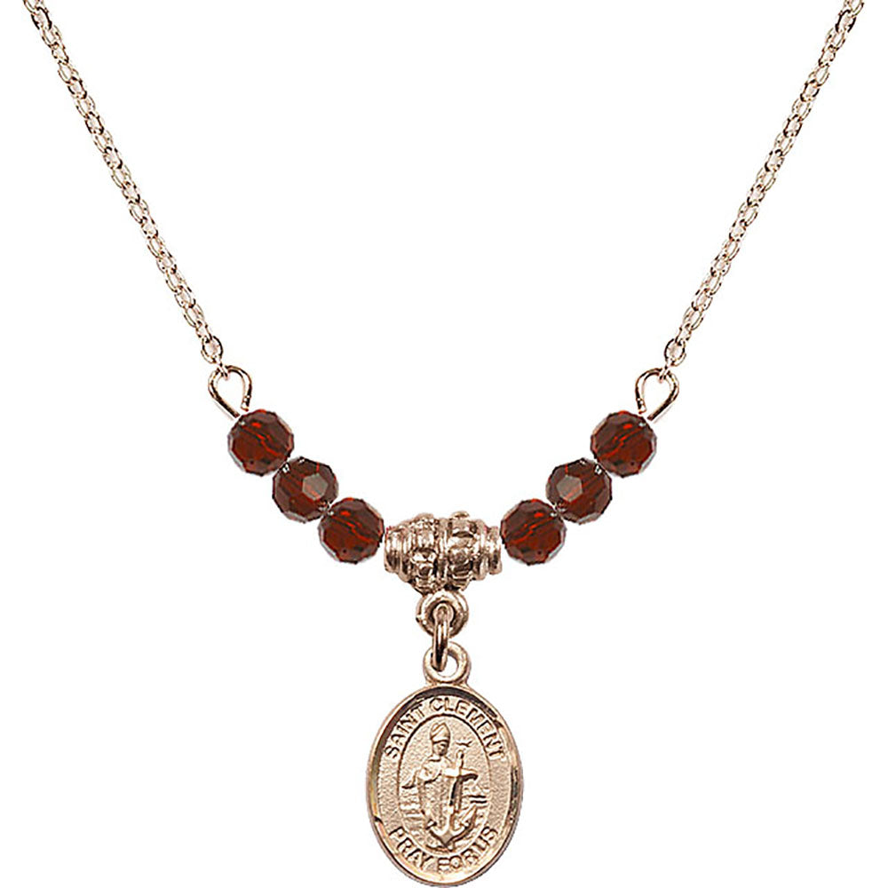 14kt Gold Filled Saint Clement Birthstone Necklace with Garnet Beads - 9340