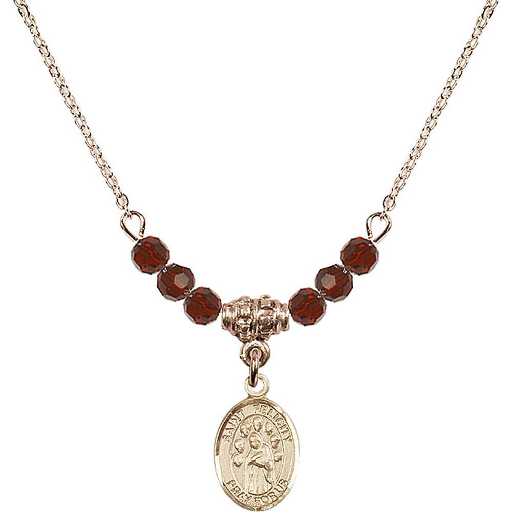 14kt Gold Filled Saint Felicity Birthstone Necklace with Garnet Beads - 9341