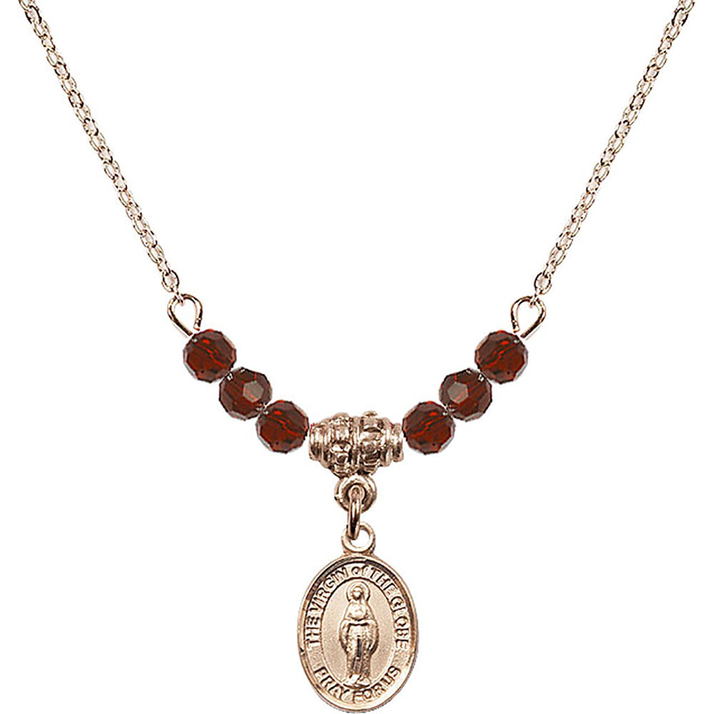 14kt Gold Filled Virgin of the Globe Birthstone Necklace with Garnet Beads - 9345