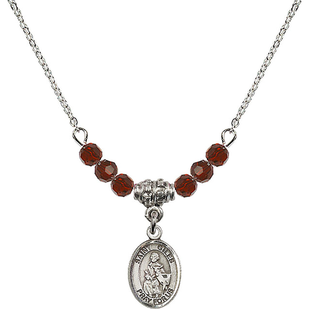 Sterling Silver Saint Giles Birthstone Necklace with Garnet Beads - 9349