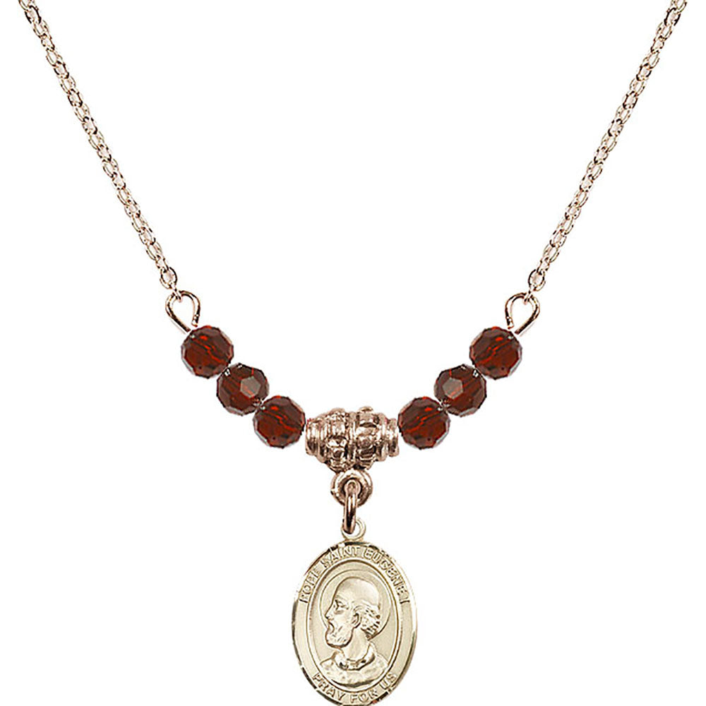14kt Gold Filled Pope Saint Eugene I Birthstone Necklace with Garnet Beads - 9352