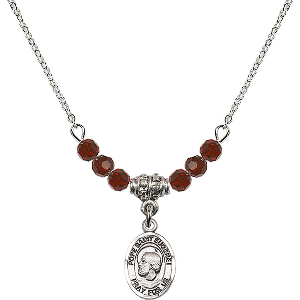 Sterling Silver Pope Saint Eugene I Birthstone Necklace with Garnet Beads - 9352