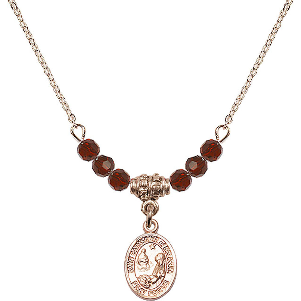 14kt Gold Filled Saint Catherine of Bologna Birthstone Necklace with Garnet Beads - 9354