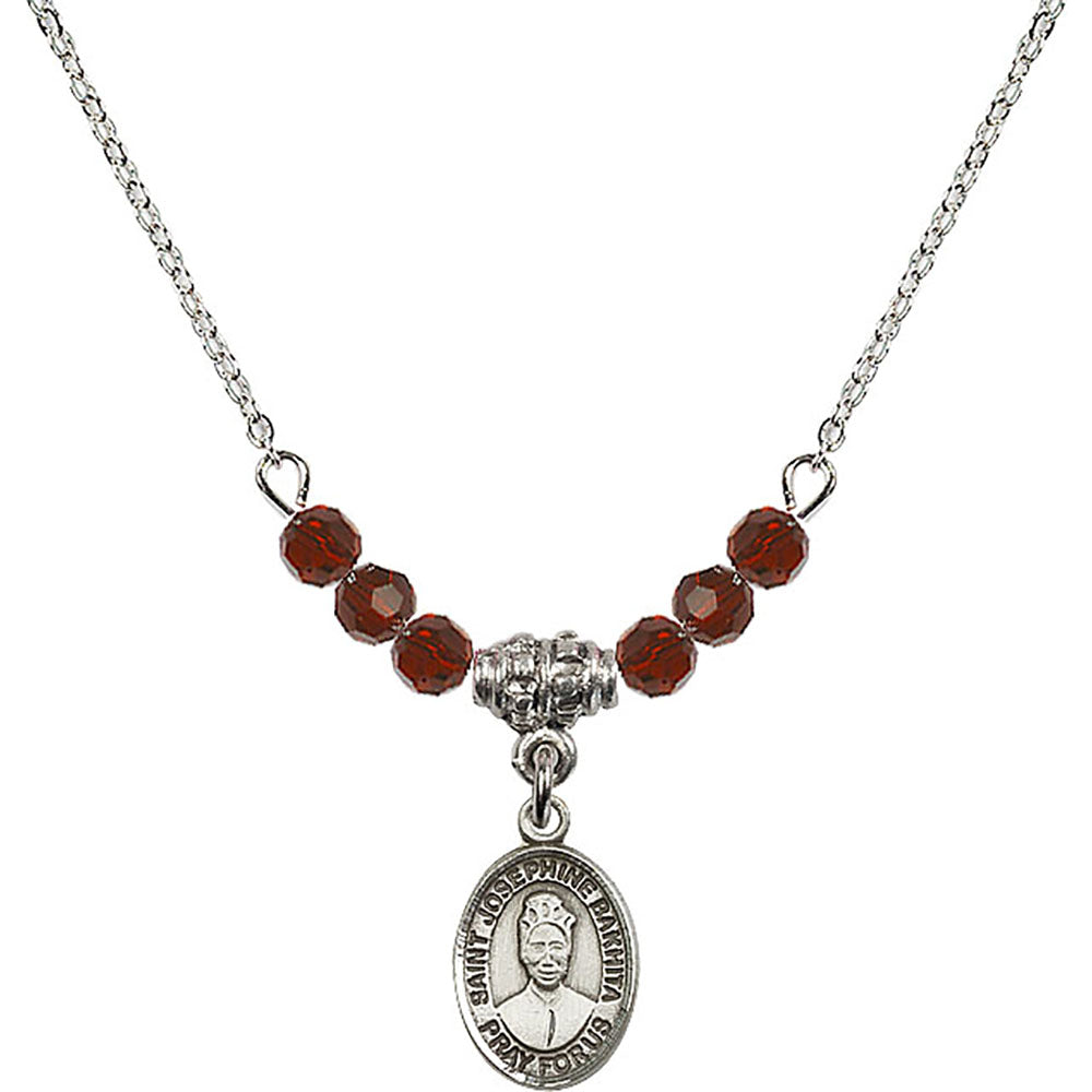 Sterling Silver Saint Josephine Bakhita Birthstone Necklace with Garnet Beads - 9360