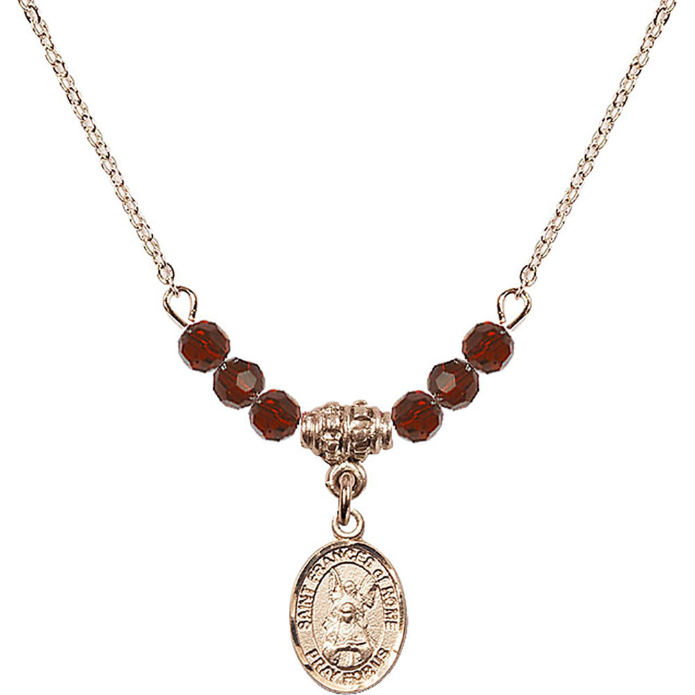 14kt Gold Filled Saint Frances of Rome Birthstone Necklace with Garnet Beads - 9365