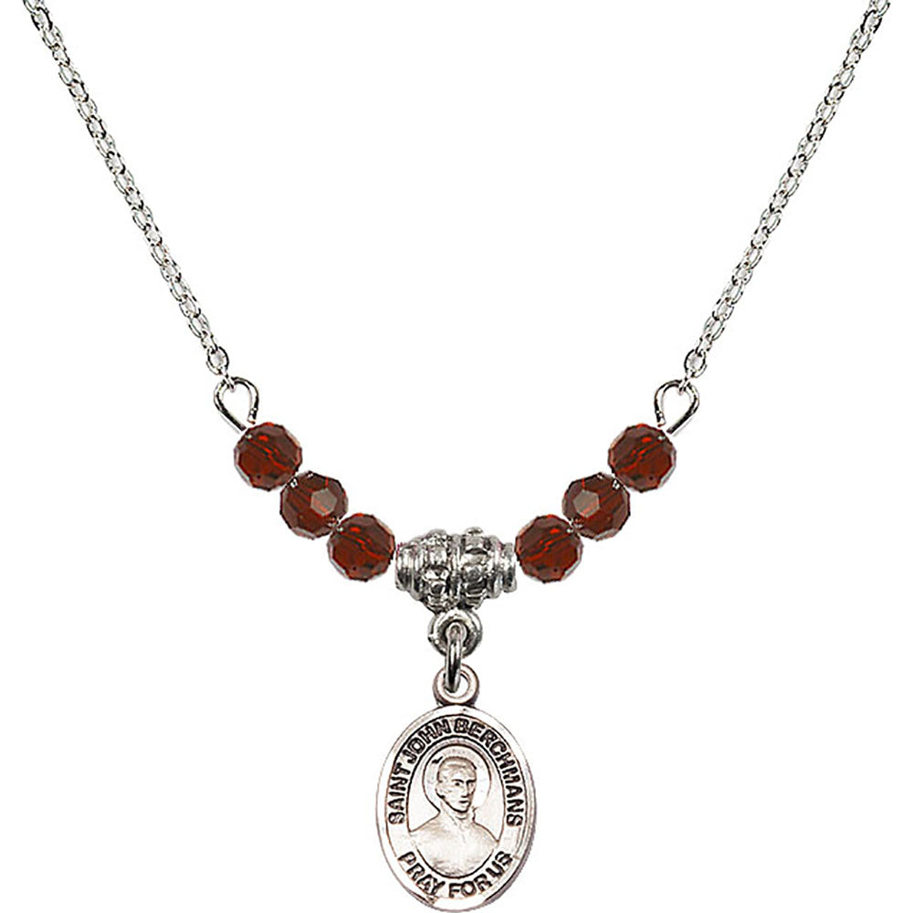 Sterling Silver Saint John Berchmans Birthstone Necklace with Garnet Beads - 9370