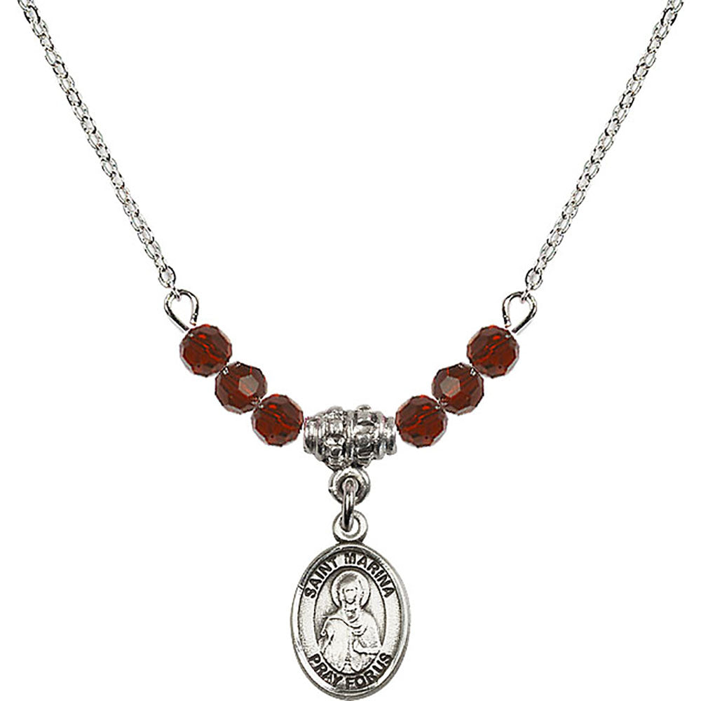 Sterling Silver Saint Marina Birthstone Necklace with Garnet Beads - 9379