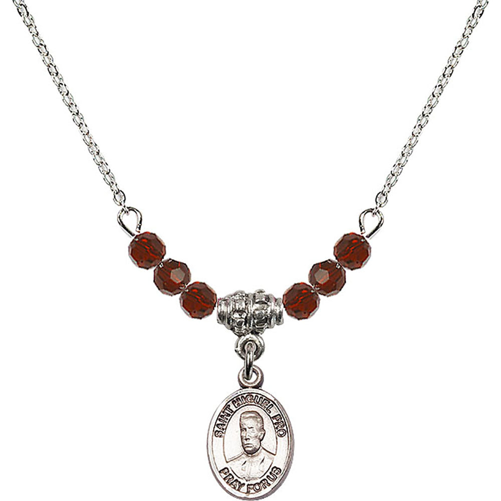 Sterling Silver Blessed Miguel Pro Birthstone Necklace with Garnet Beads - 9389