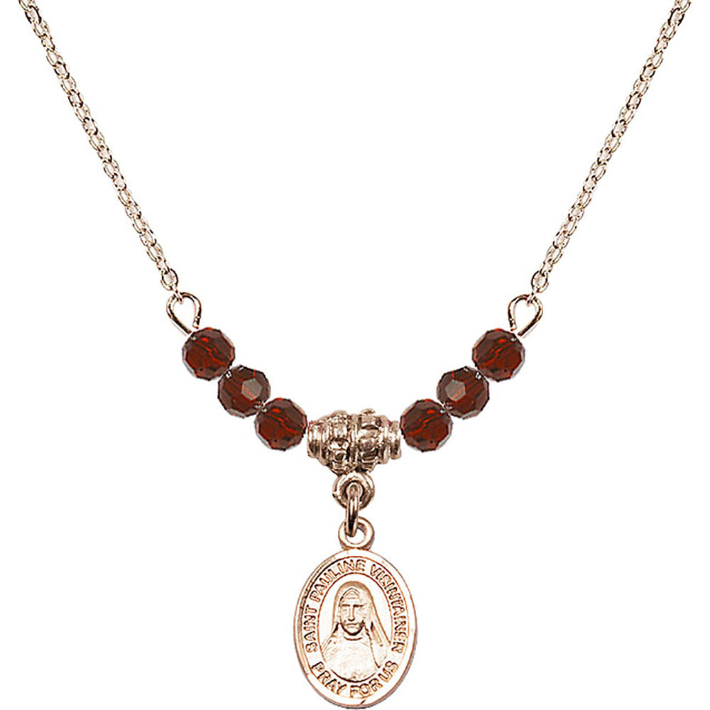 14kt Gold Filled Saint Pauline Visintainer Birthstone Necklace with Garnet Beads - 9391