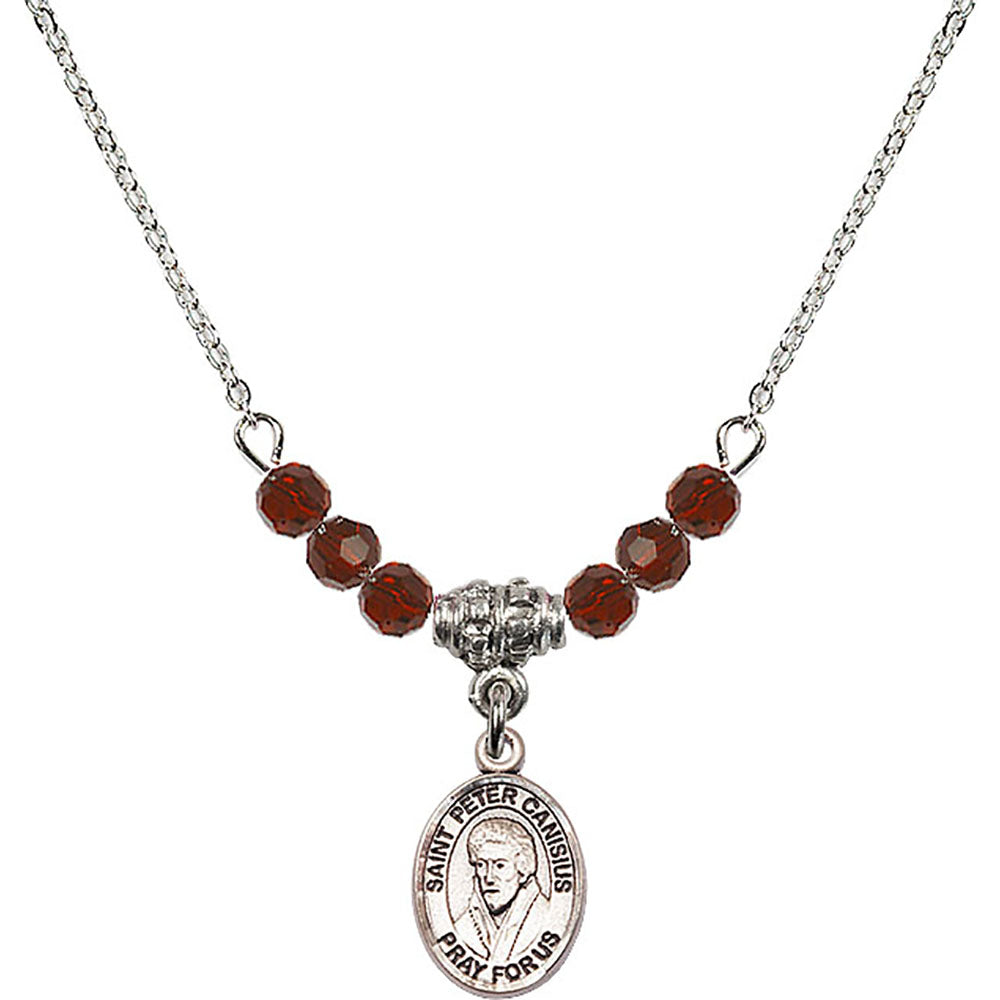 Sterling Silver Saint Peter Canisius Birthstone Necklace with Garnet Beads - 9393