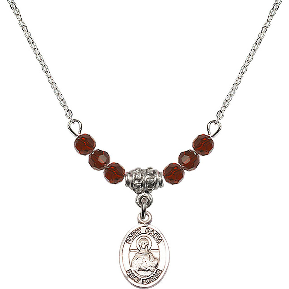 Sterling Silver Saint Daria Birthstone Necklace with Garnet Beads - 9396