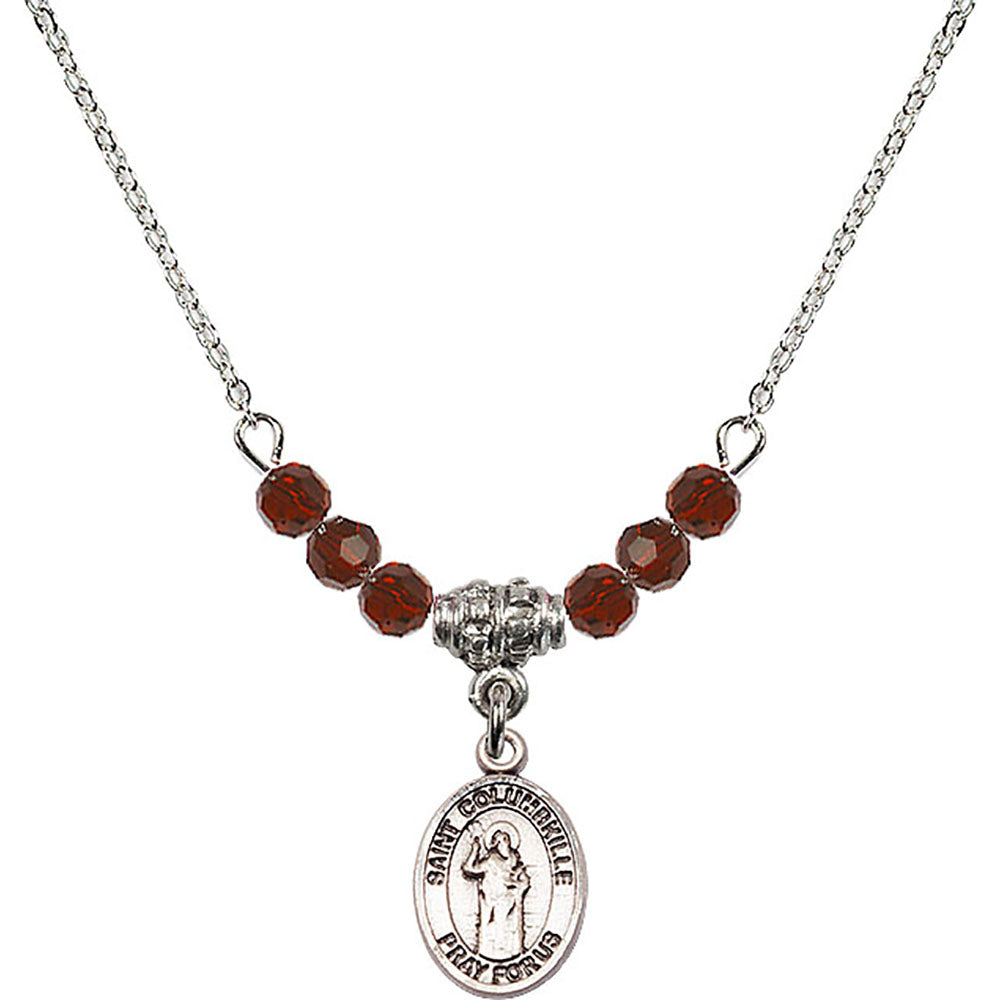 Sterling Silver Saint Columbkille Birthstone Necklace with Garnet Beads - 9399
