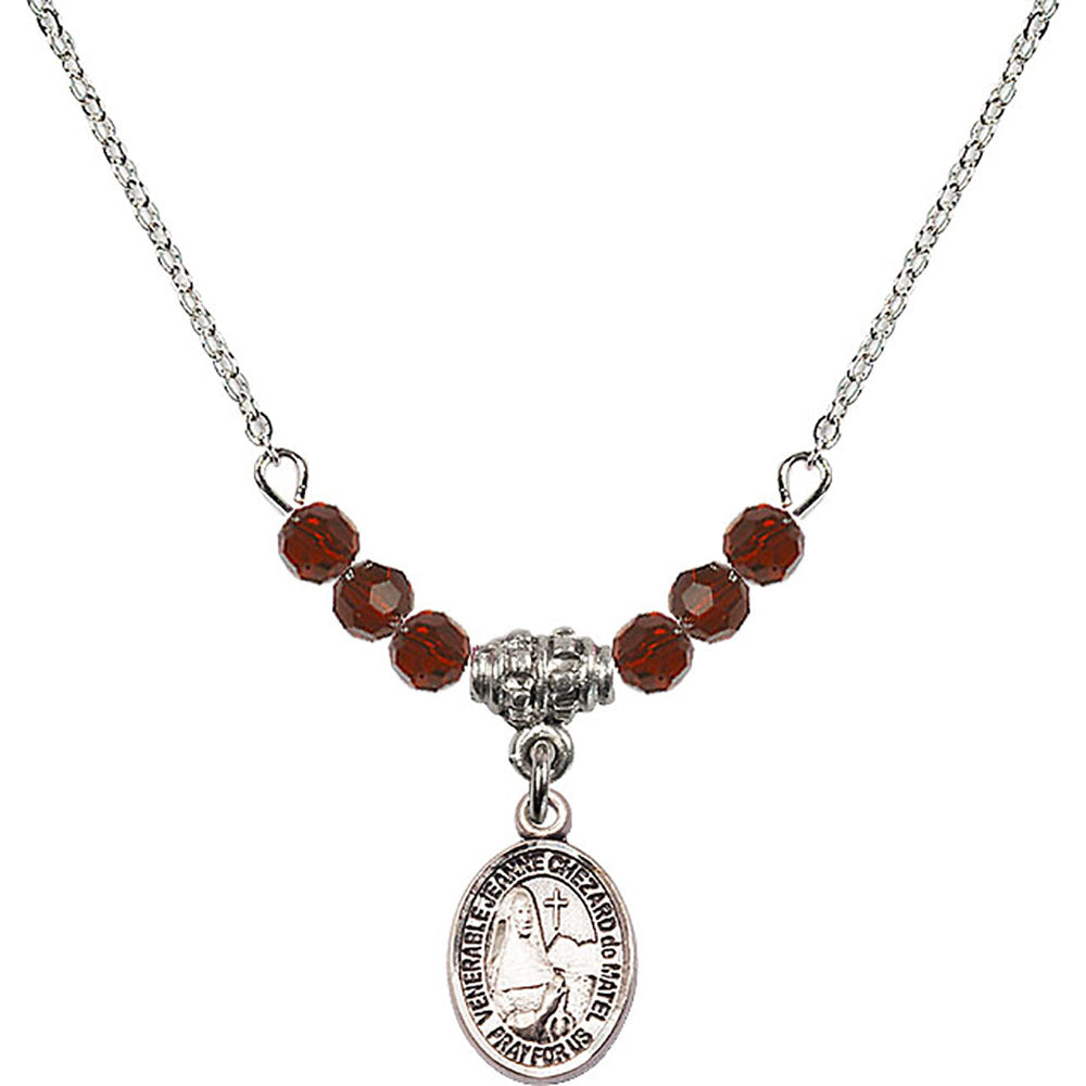 Sterling Silver Saint Jeanne Chezard de Matel Birthstone Necklace with Garnet Beads - 9401