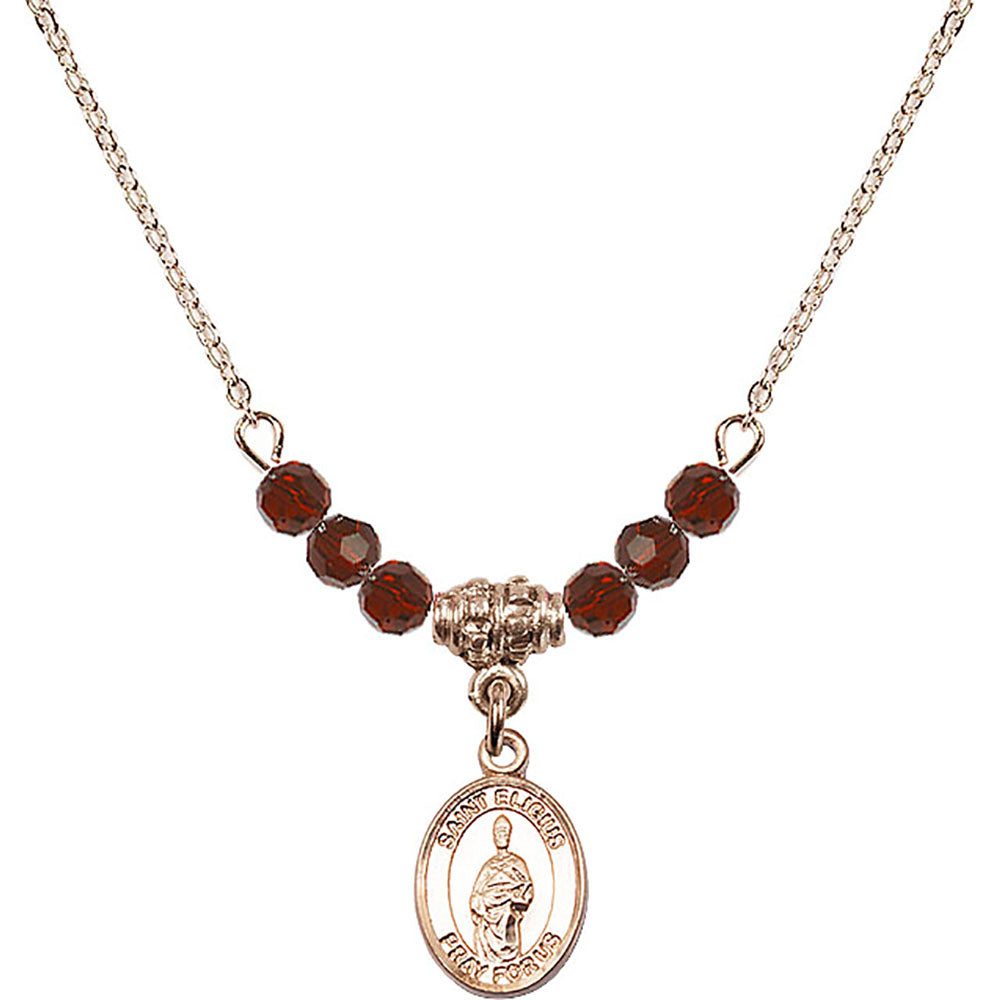 14kt Gold Filled Saint Eligius Birthstone Necklace with Garnet Beads - 9402