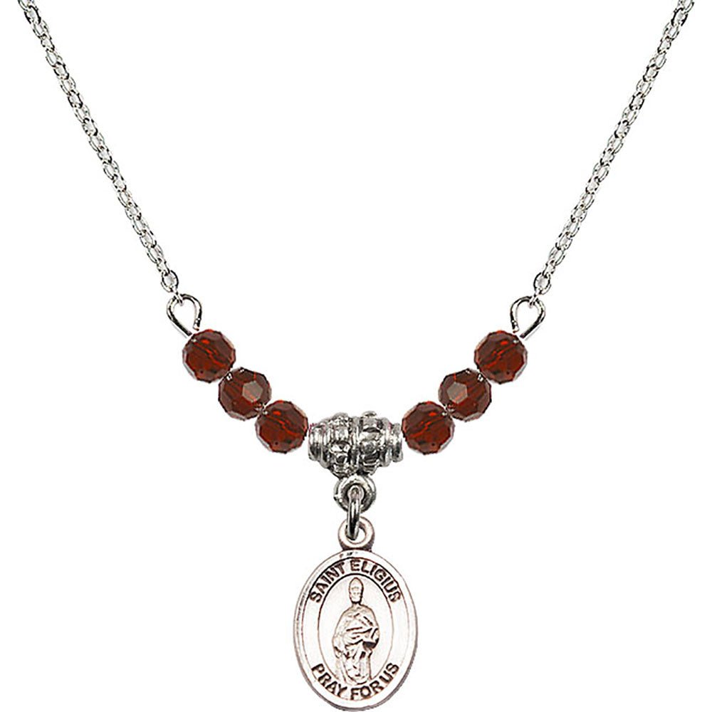 Sterling Silver Saint Eligius Birthstone Necklace with Garnet Beads - 9402