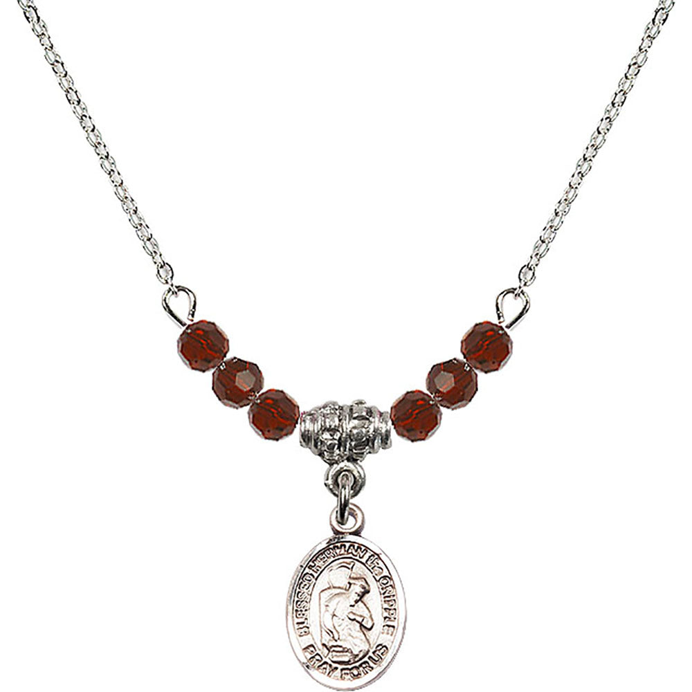 Sterling Silver Blessed Herman the Cripple Birthstone Necklace with Garnet Beads - 9403