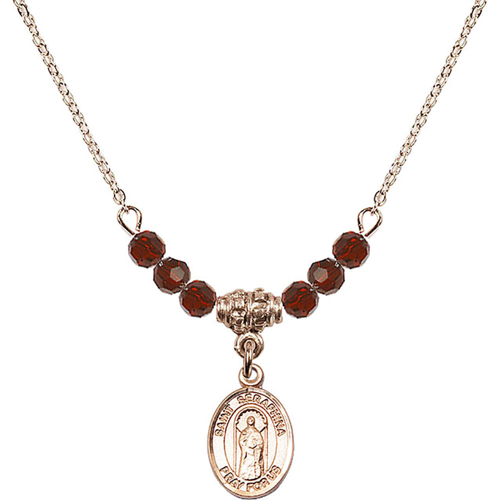 14kt Gold Filled Saint Seraphina Birthstone Necklace with Garnet Beads - 9405