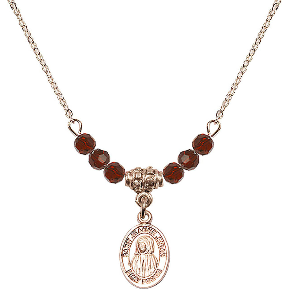 14kt Gold Filled Saint Jeanne Jugan Birthstone Necklace with Garnet Beads - 9409
