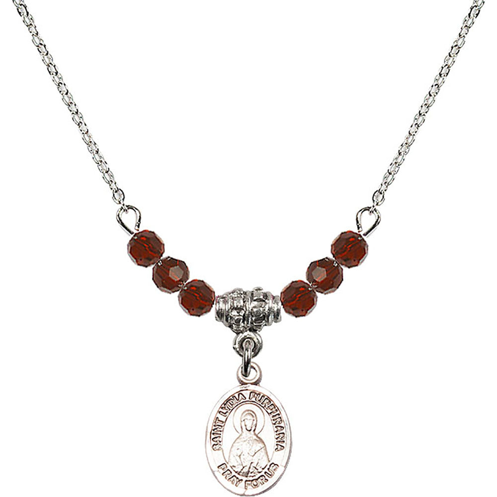 Sterling Silver Saint Lydia Purpuraria Birthstone Necklace with Garnet Beads - 9411