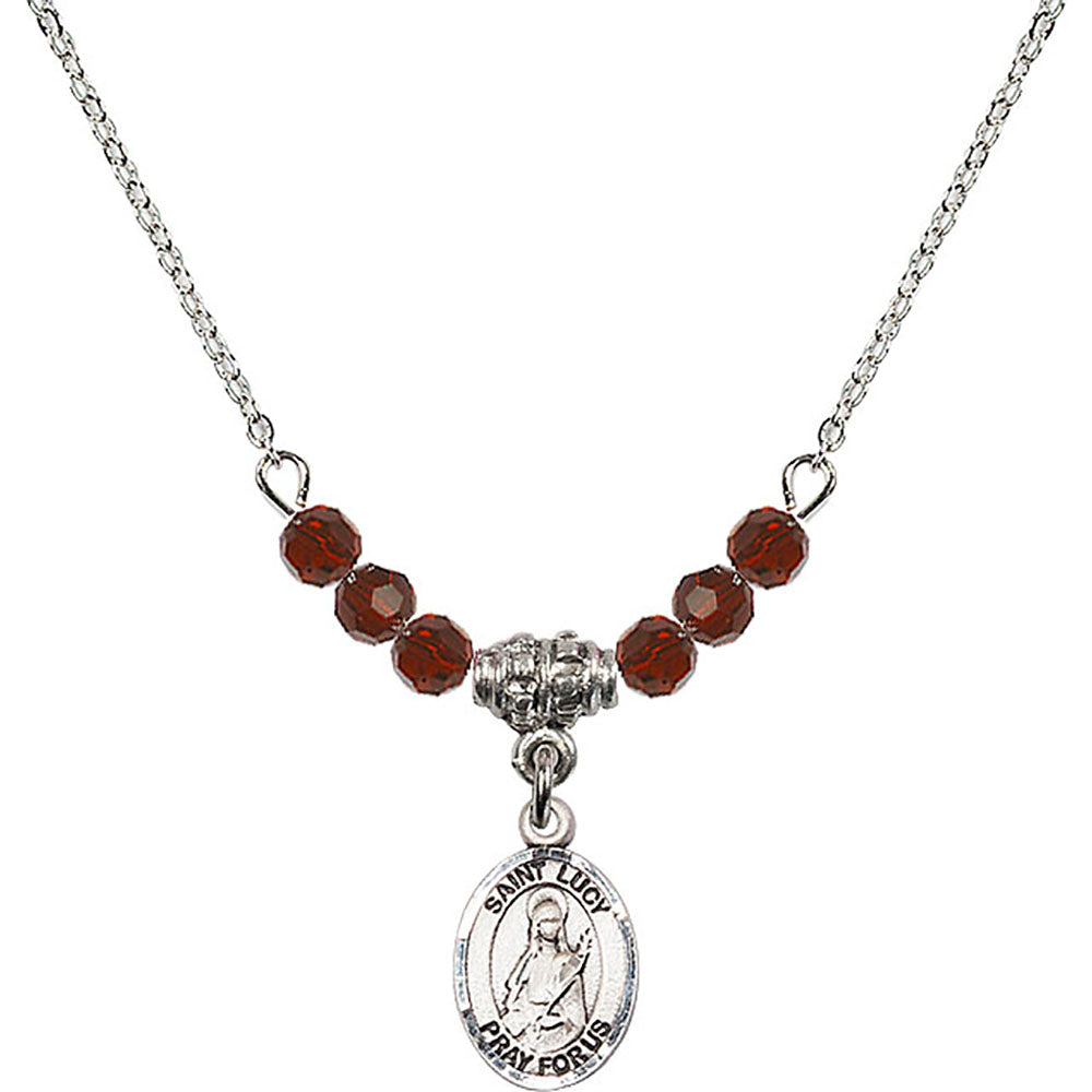 Sterling Silver Saint Lucy Birthstone Necklace with Garnet Beads - 9422