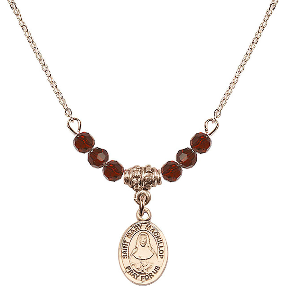 14kt Gold Filled Saint Mary Mackillop Birthstone Necklace with Garnet Beads - 9425