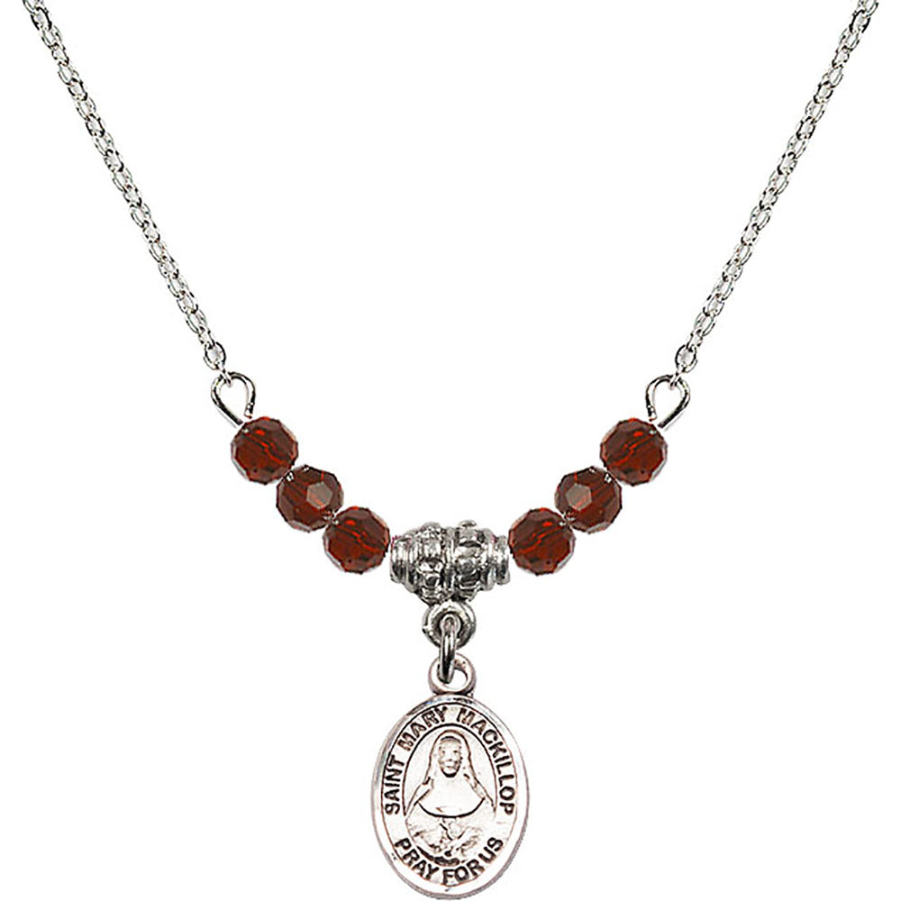 Sterling Silver Saint Mary Mackillop Birthstone Necklace with Garnet Beads - 9425