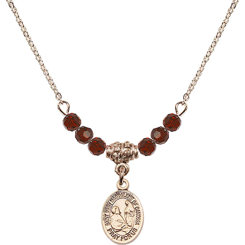 14kt Gold Filled Saint Mary Magdalene of Canossa Birthstone Necklace with Garnet Beads - 9429