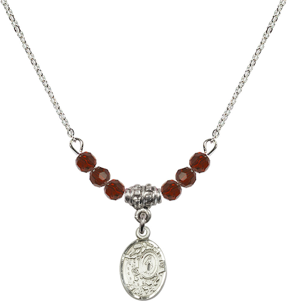 Sterling Silver Miraculous Birthstone Necklace with Garnet Beads - 9682