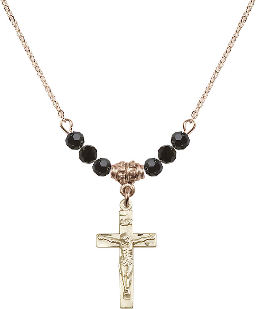 14kt Gold Filled Crucifix Birthstone Necklace with Jet Beads - 0001