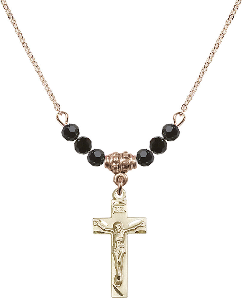 14kt Gold Filled Crucifix Birthstone Necklace with Jet Beads - 0006