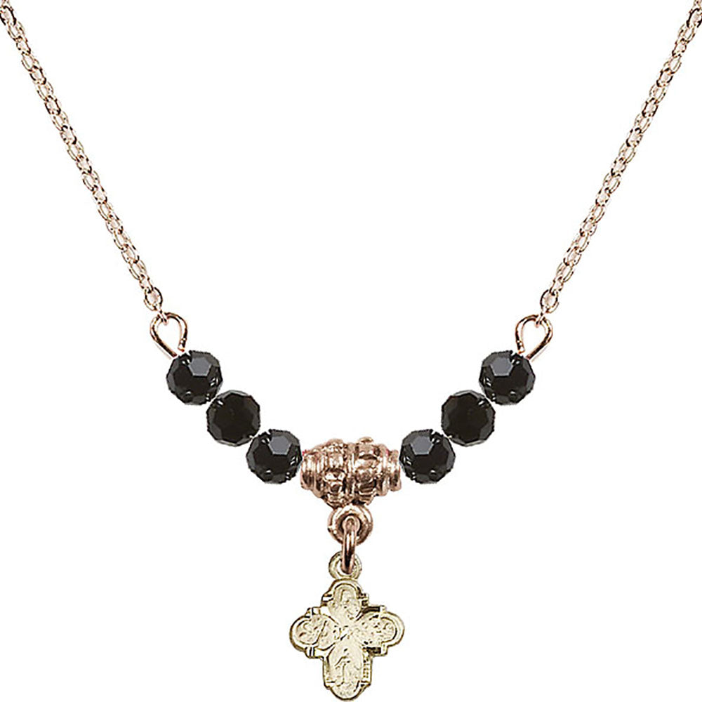 14kt Gold Filled 4-Way Birthstone Necklace with Jet Beads - 0207