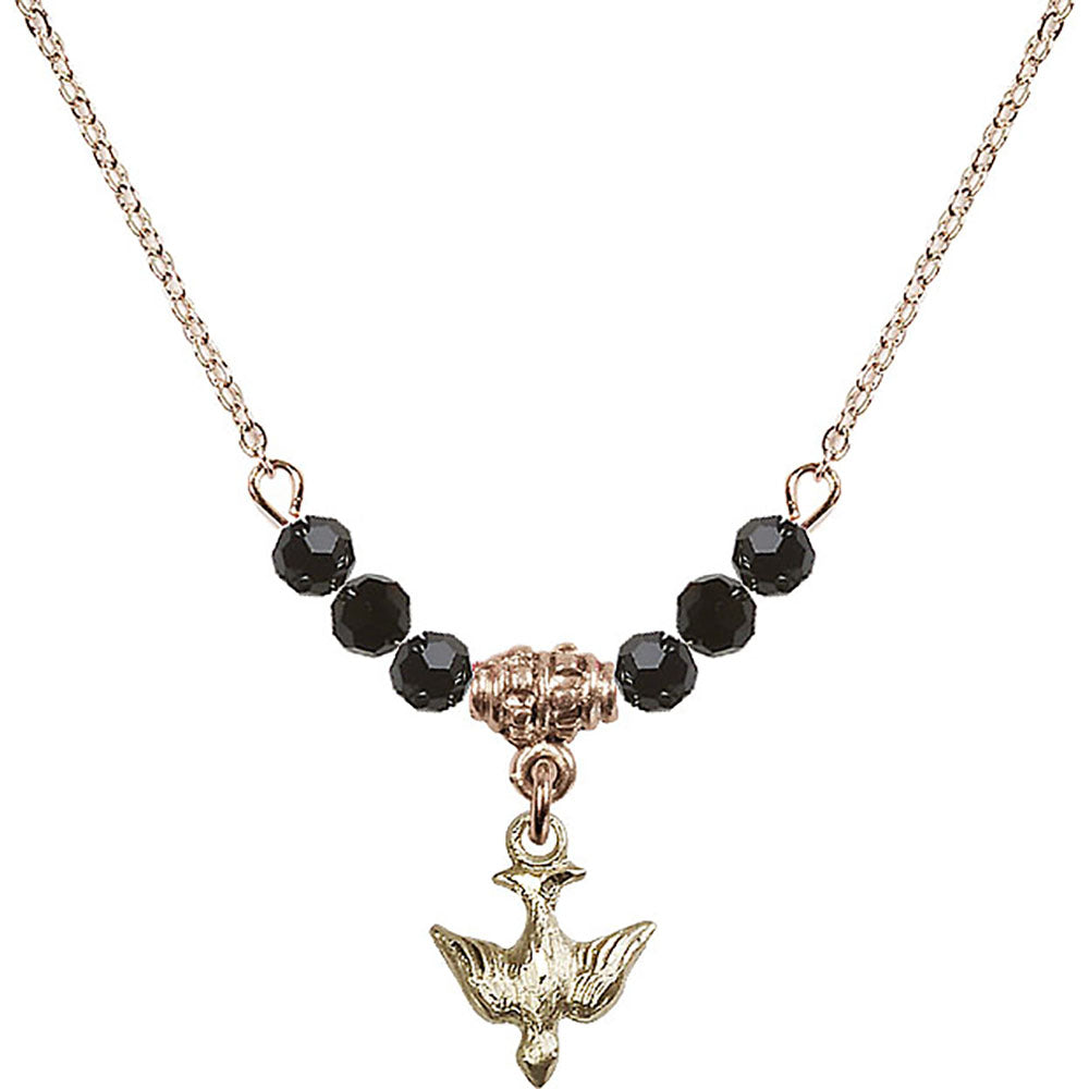 14kt Gold Filled Holy Spirit Birthstone Necklace with Jet Beads - 0208
