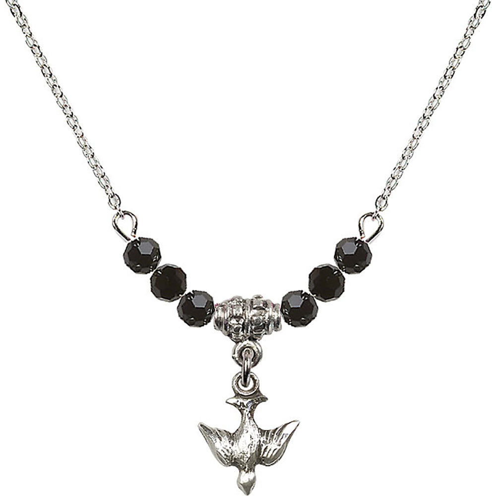 Sterling Silver Holy Spirit Birthstone Necklace with Jet Beads - 0208