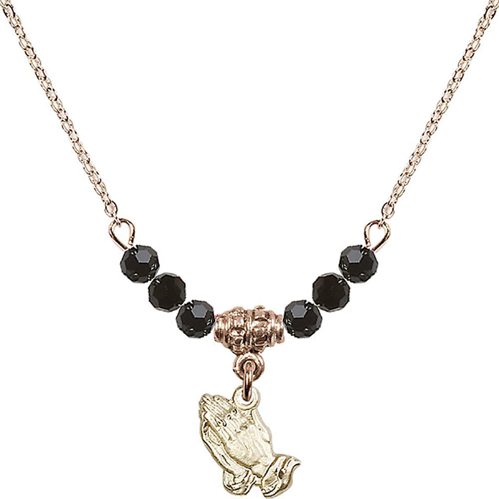 14kt Gold Filled Praying Hands Birthstone Necklace with Jet Beads - 0220