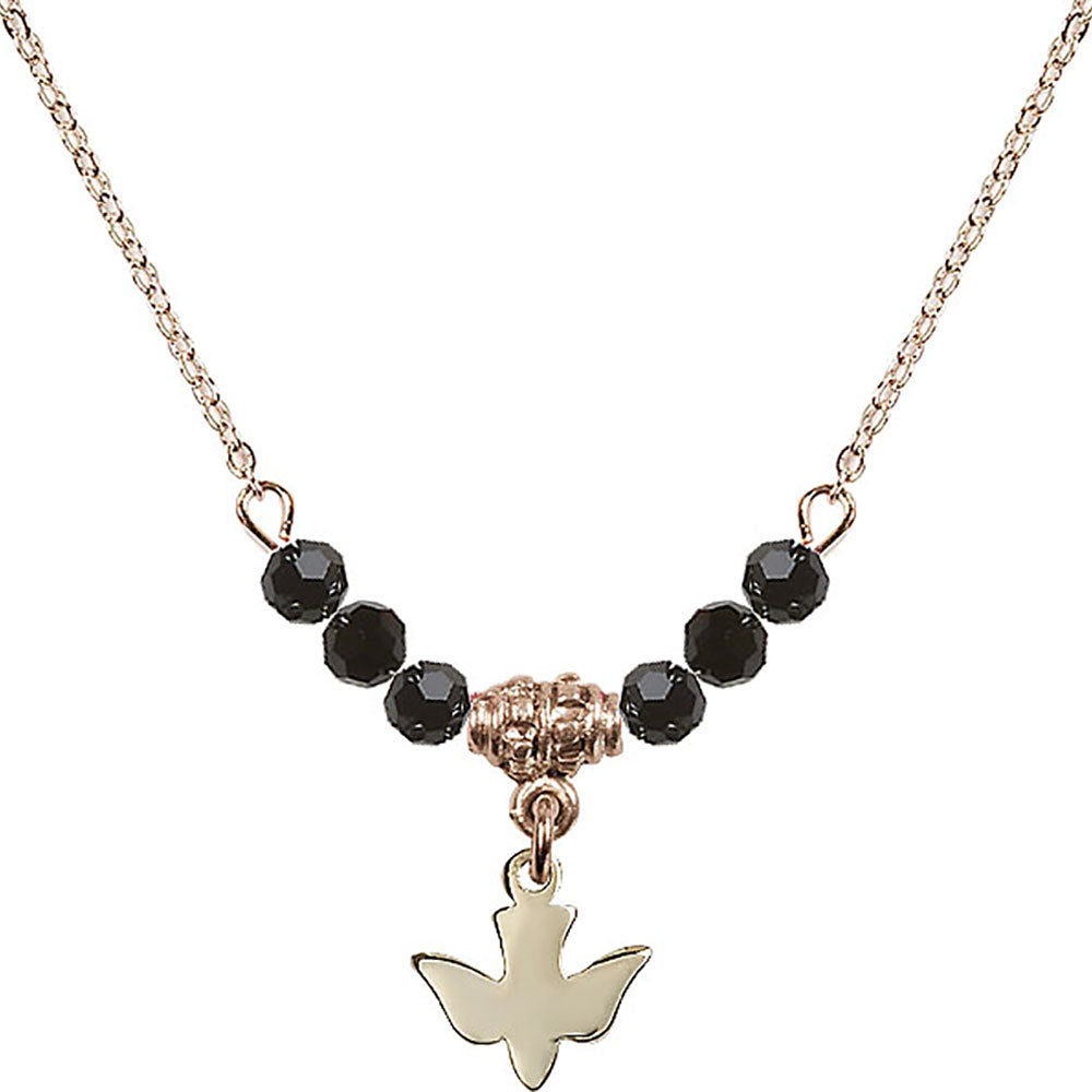 14kt Gold Filled Holy Spirit Birthstone Necklace with Jet Beads - 0225
