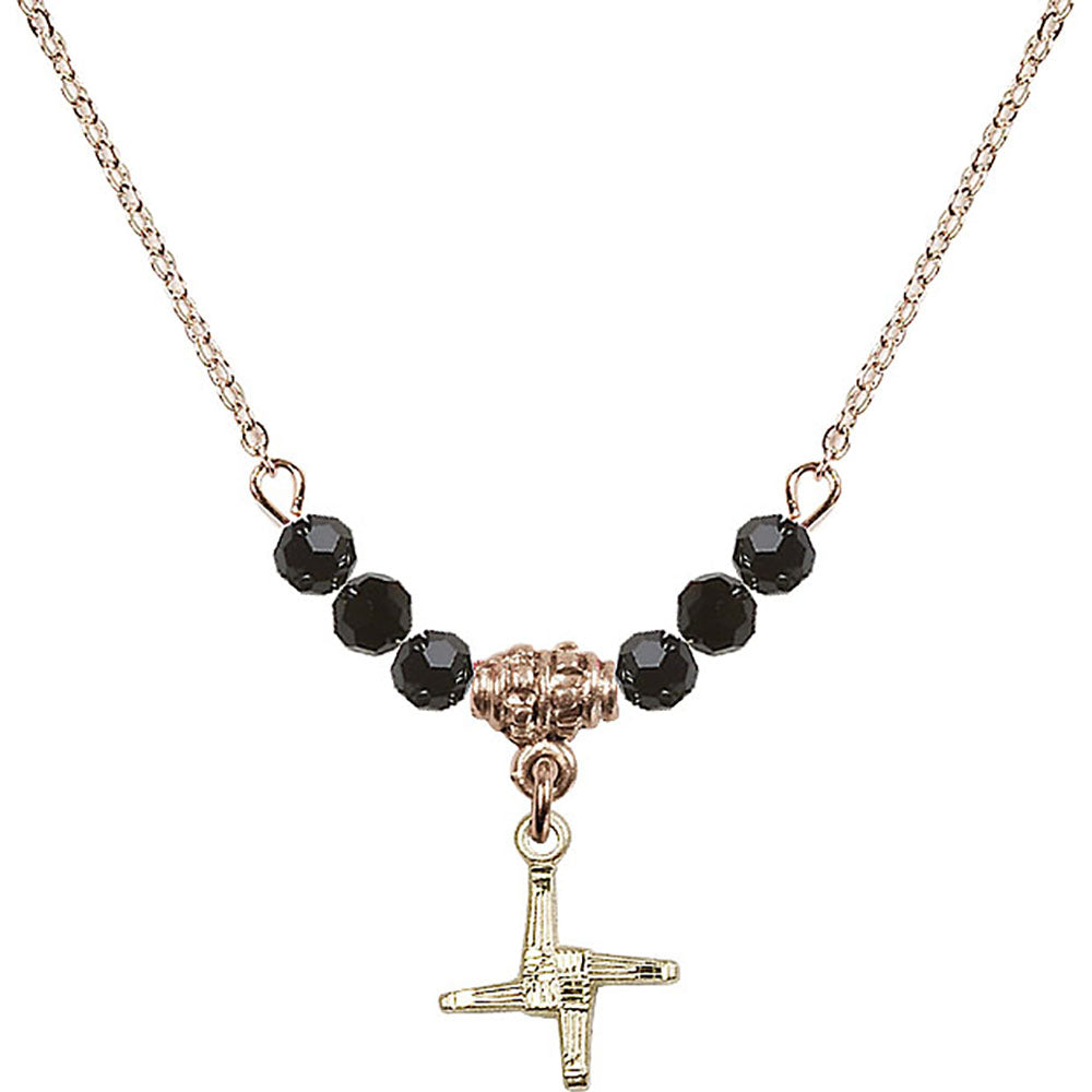 14kt Gold Filled Saint Brigid Cross Birthstone Necklace with Jet Beads - 0291