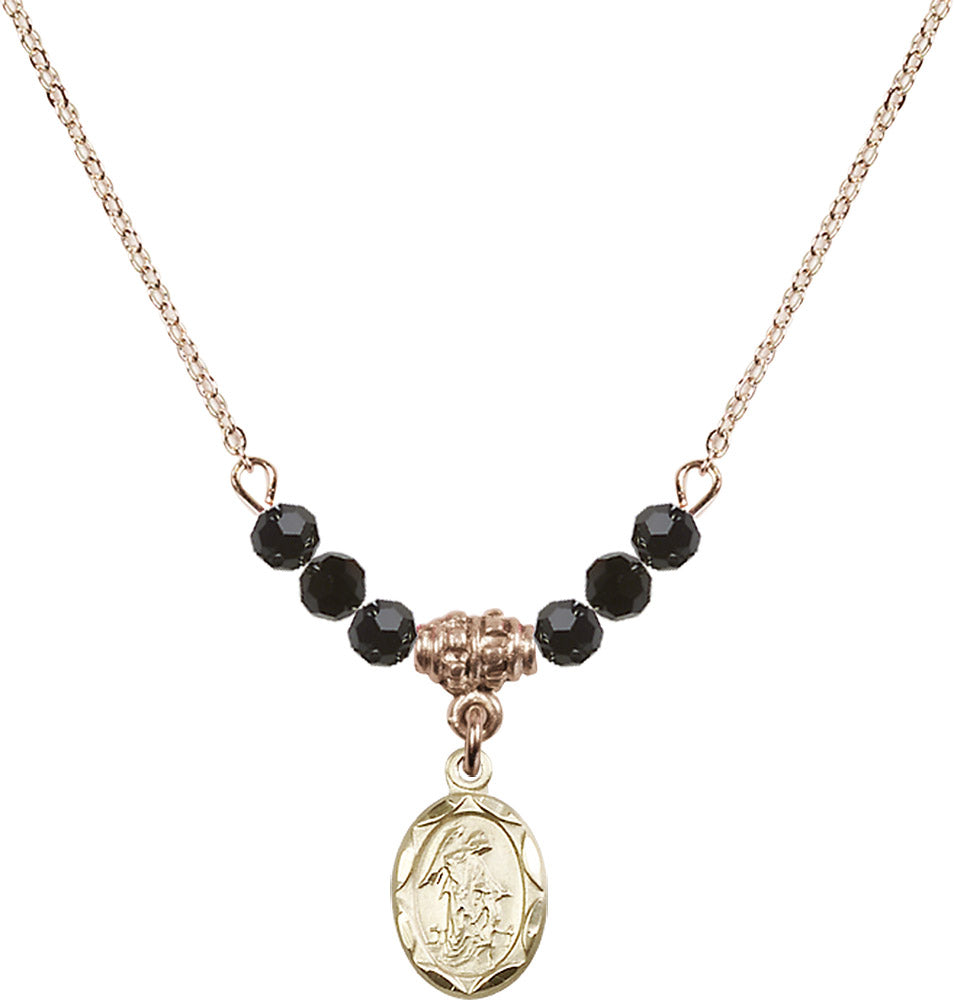 14kt Gold Filled Guardian Angel Birthstone Necklace with Jet Beads - 0301