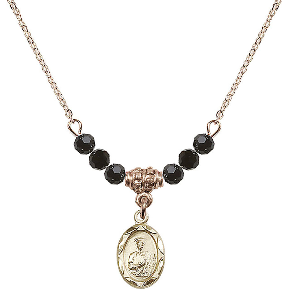 14kt Gold Filled Saint Jude Birthstone Necklace with Jet Beads - 0301