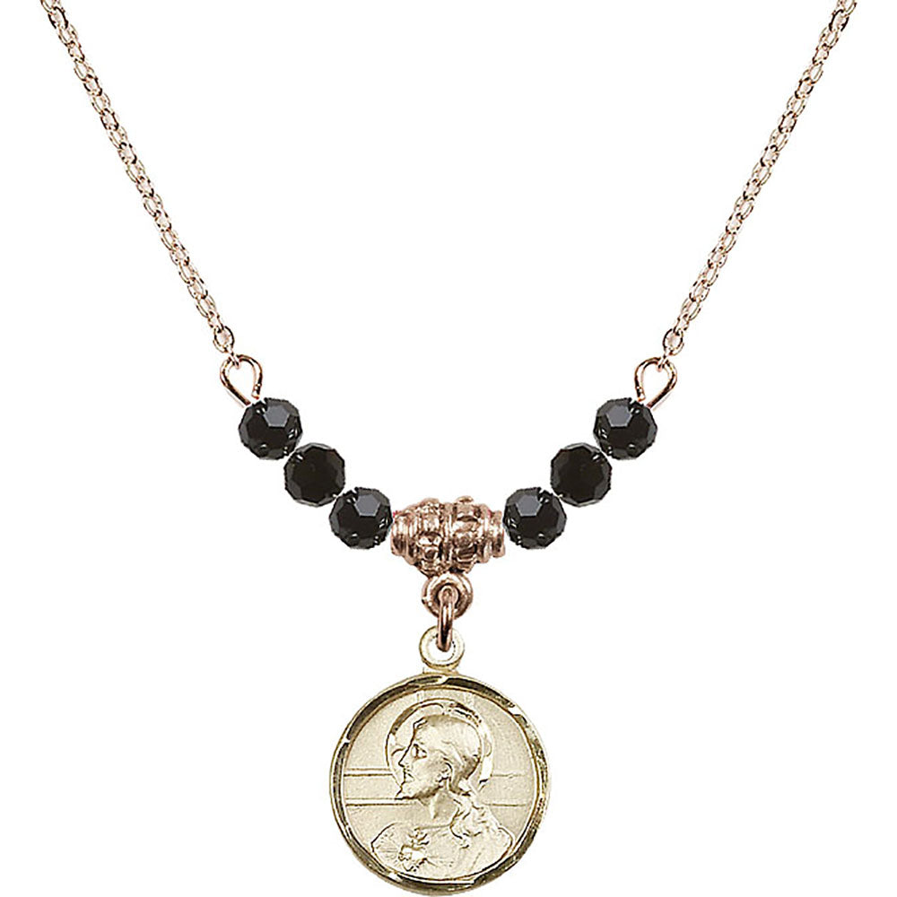 14kt Gold Filled Scapular Birthstone Necklace with Jet Beads - 0601