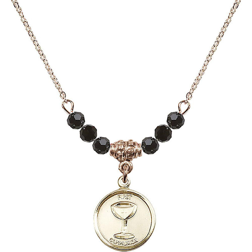 14kt Gold Filled Communion Birthstone Necklace with Jet Beads - 0601