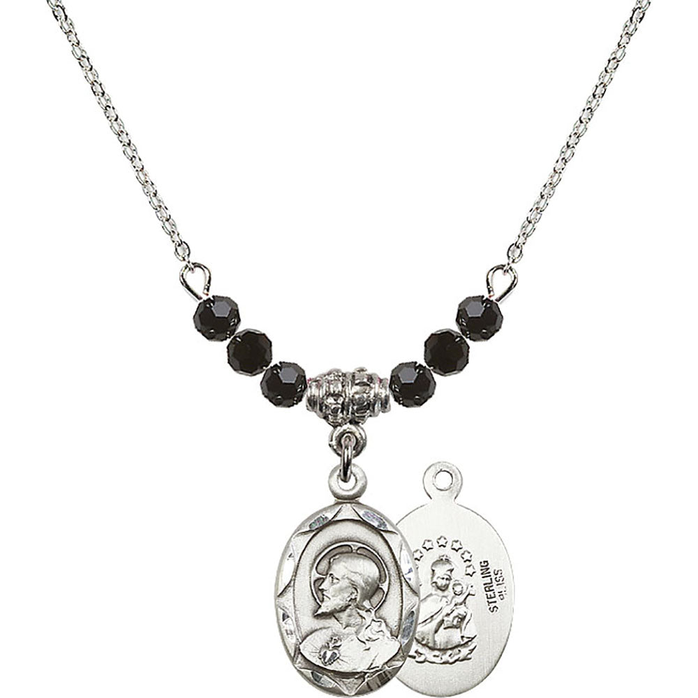 Sterling Silver Scapular Birthstone Necklace with Jet Beads - 0612