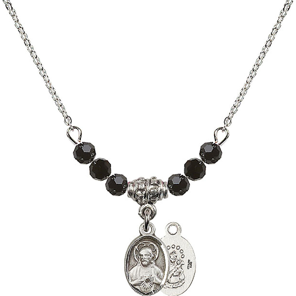 Sterling Silver Scapular Birthstone Necklace with Jet Beads - 0702
