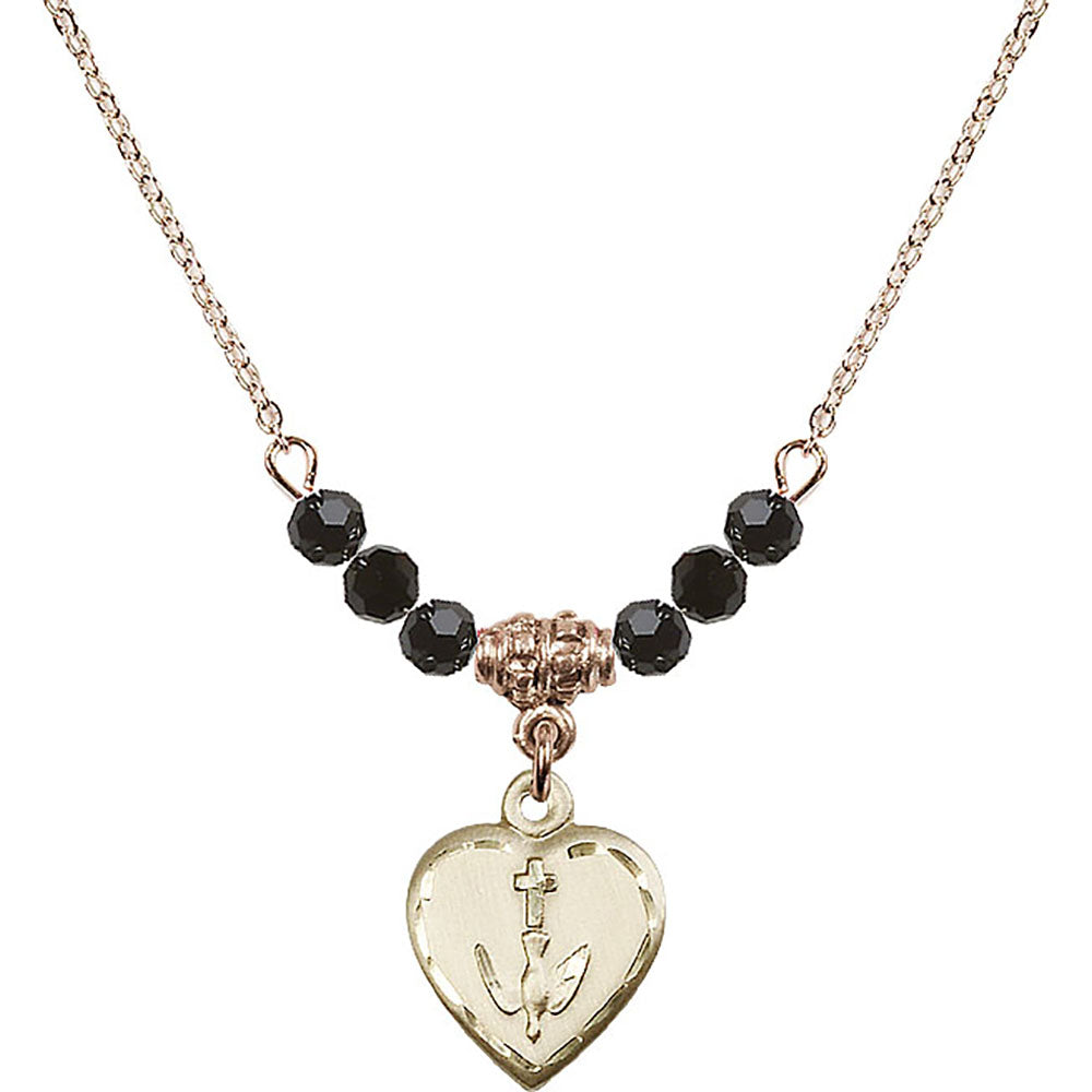 14kt Gold Filled Heart / Confirmation Birthstone Necklace with Jet Beads - 0891