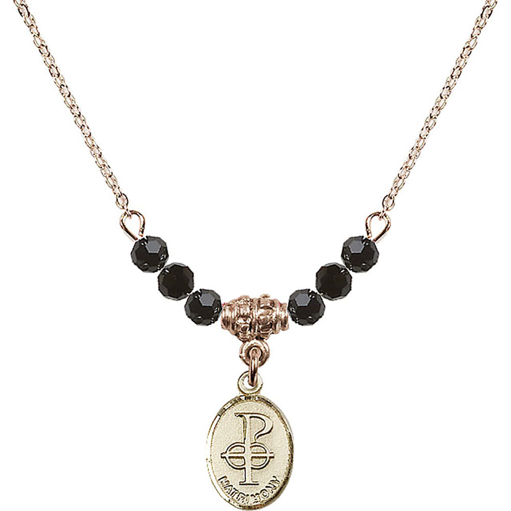 14kt Gold Filled Matrimony Birthstone Necklace with Jet Beads - 0969