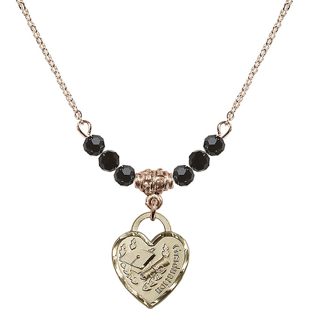 14kt Gold Filled Graduation Heart Birthstone Necklace with Jet Beads - 3406