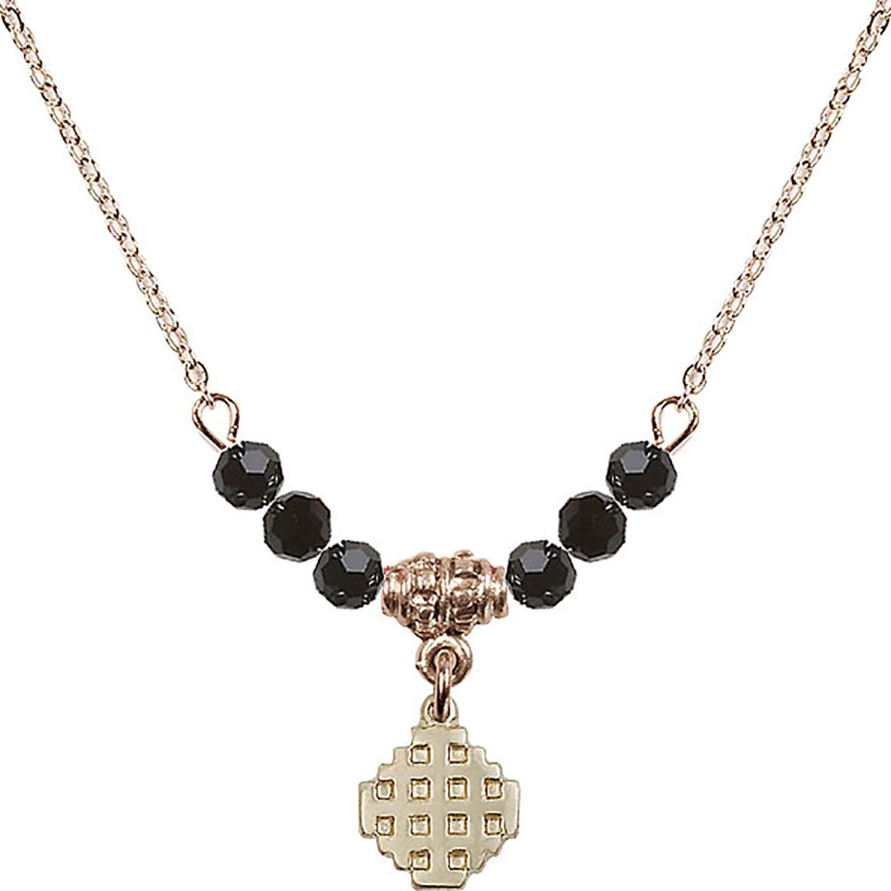14kt Gold Filled Jerusalem Cross Birthstone Necklace with Jet Beads - 4118