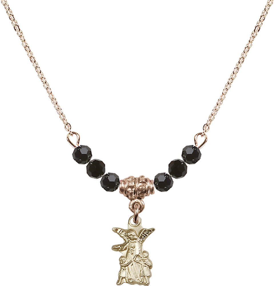 14kt Gold Filled Guardian Angel Birthstone Necklace with Jet Beads - 4253